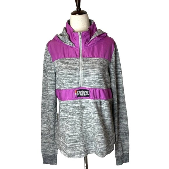 PINK‎ Victoria's Secret Purple and Gray Hooded Half Zip Sweatshirt Size XS - Picture 1 of 10
